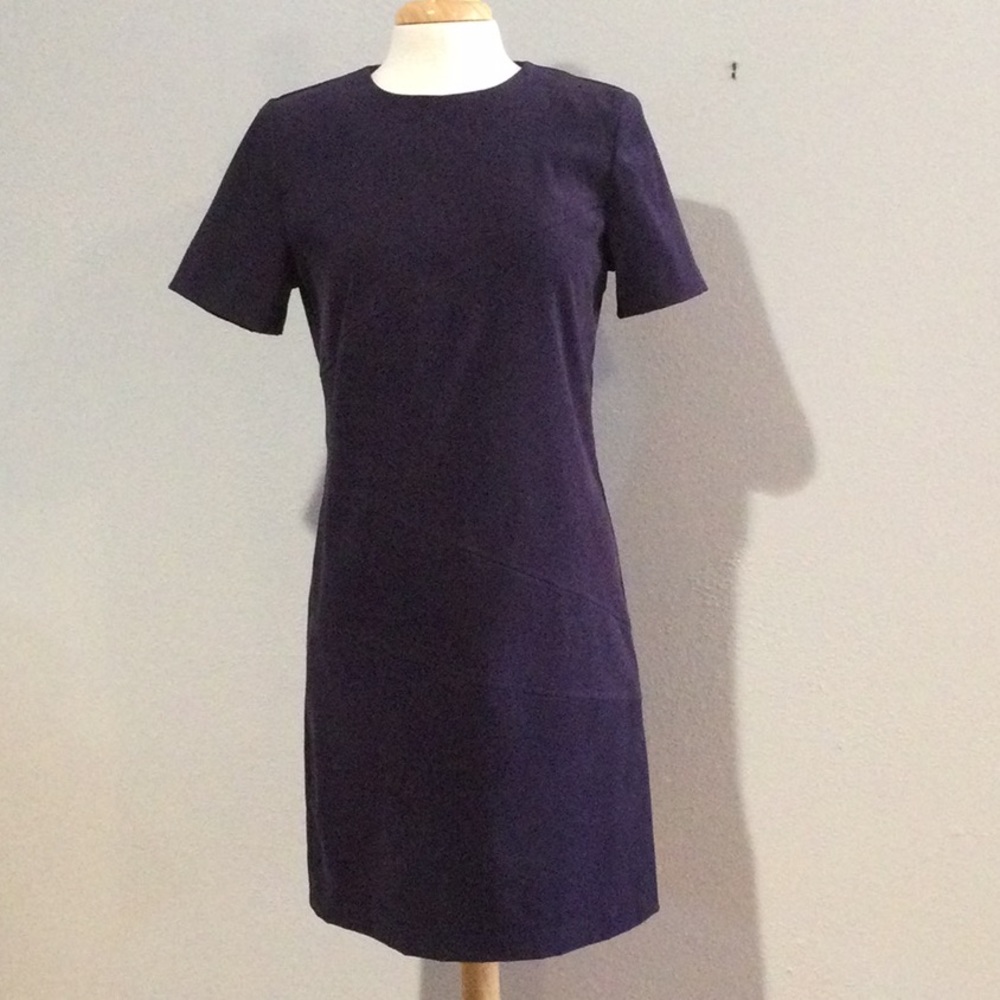 Sag Harbor Purple Lined Padded Shoulder Sheath Midi Dress Size 8